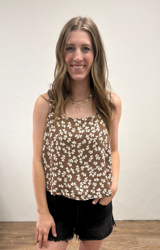 Printed Square Neck Boxy Cropped Tank