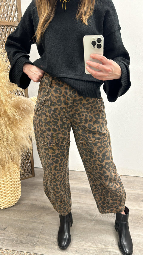 Leopard Barrel Jean