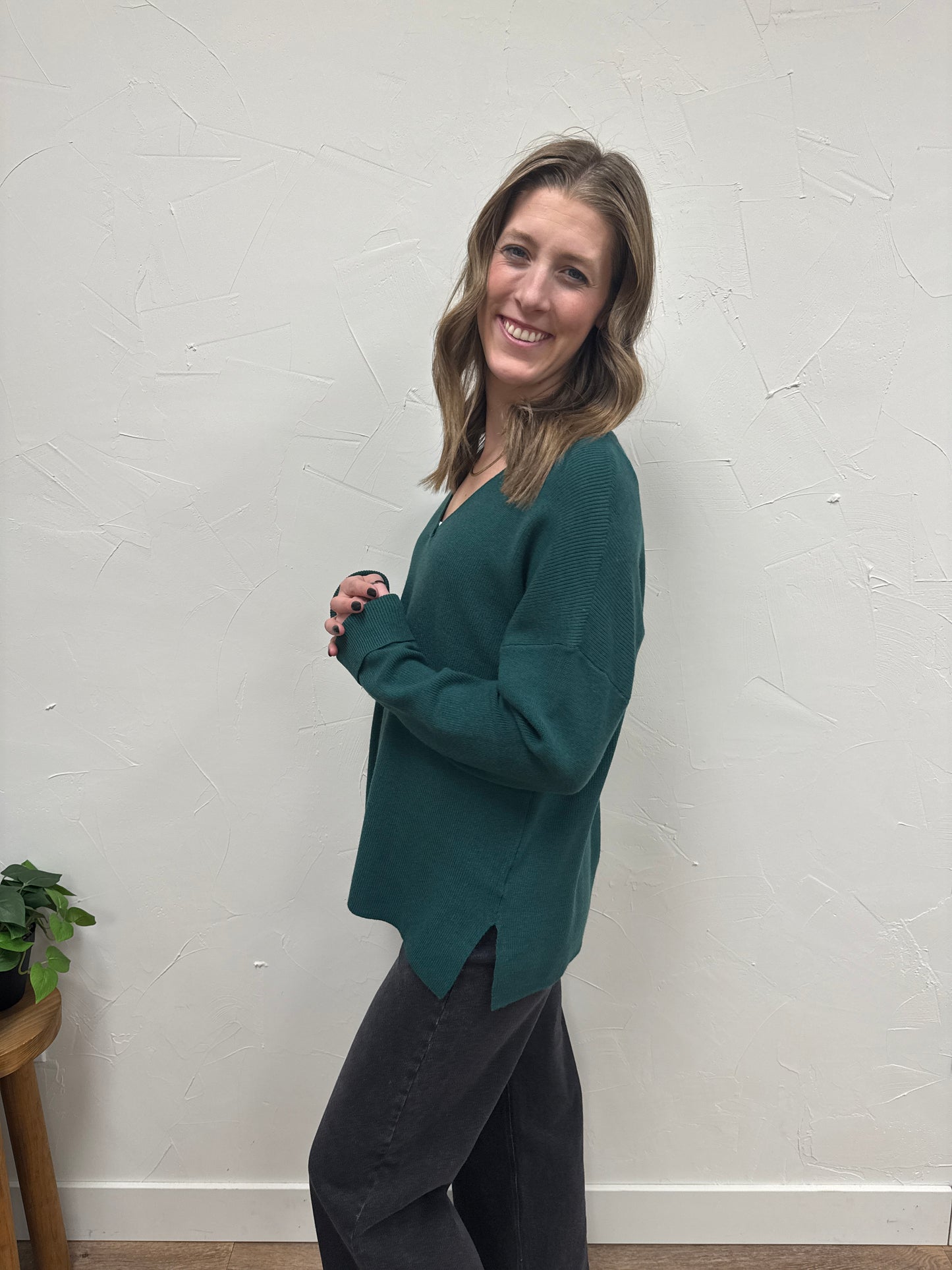 Lightweight V Neck Drop Shoulder Sweater