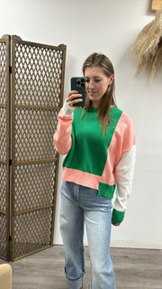 Color Block Loose Fit Sweater Top