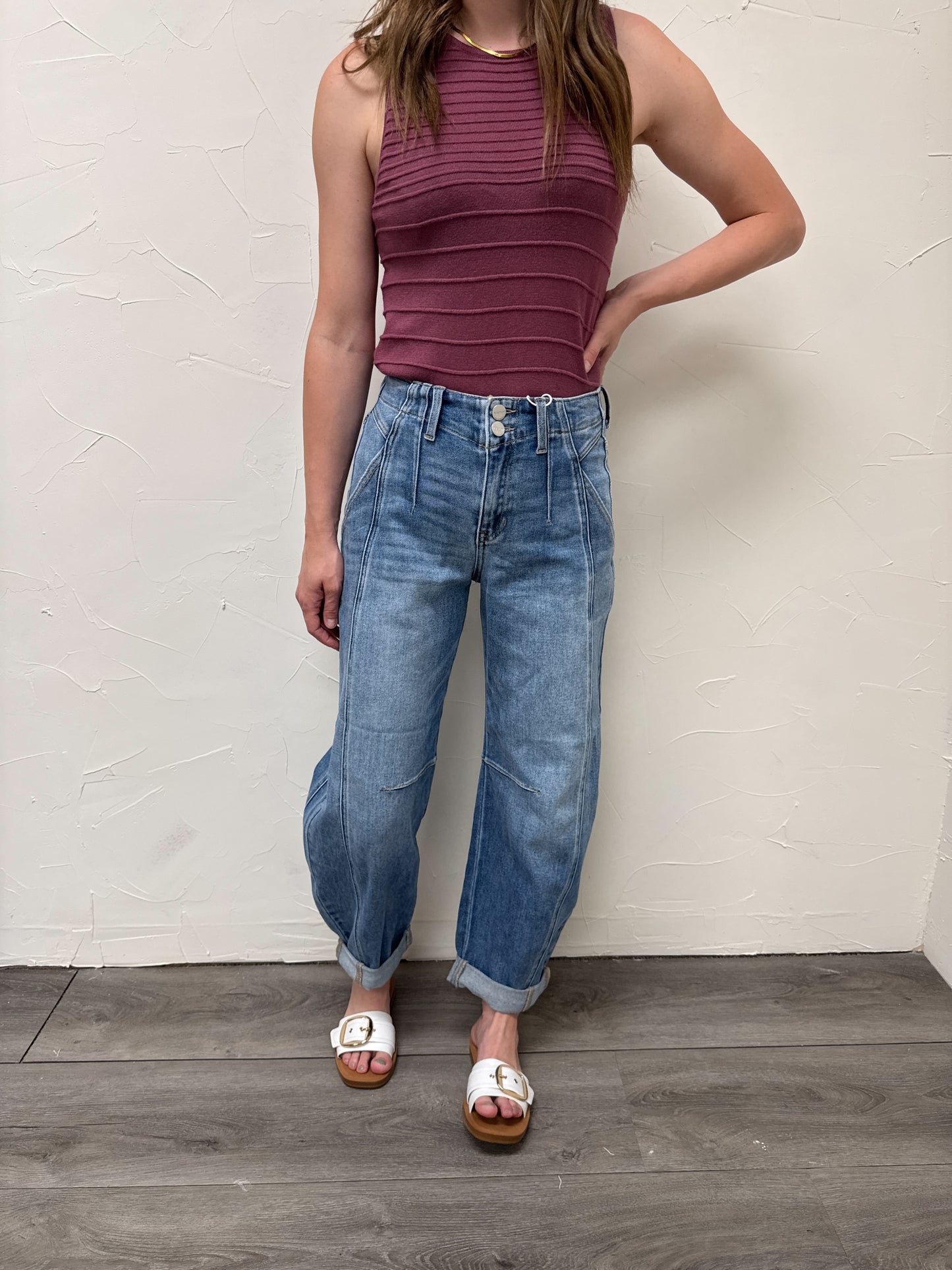 Ankle Barrel Double Roll Jeans