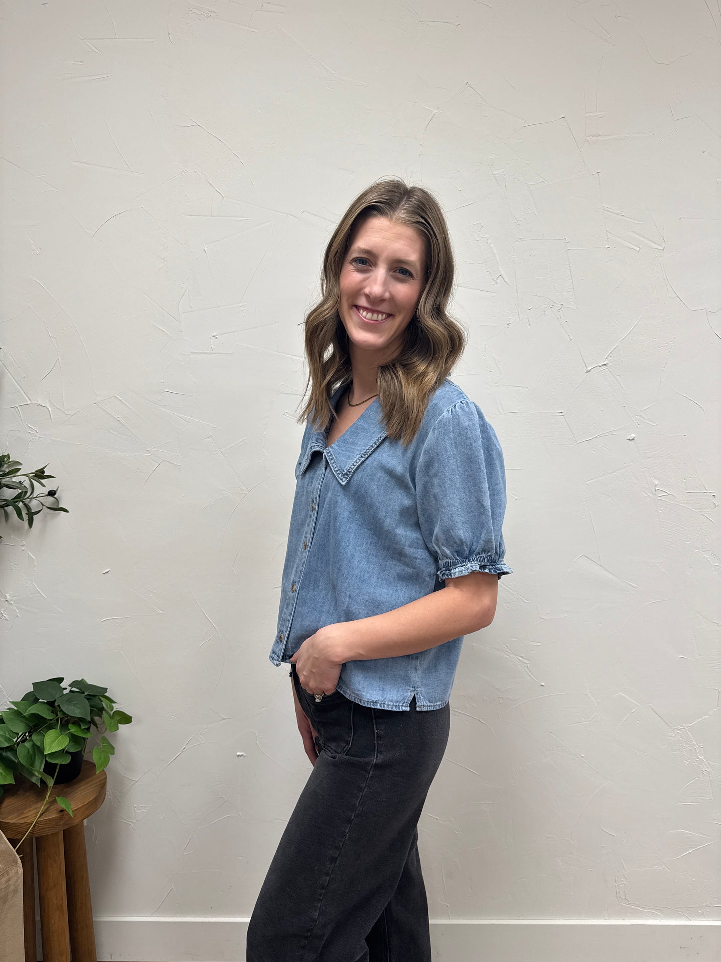 Denim Button-Up Blouse