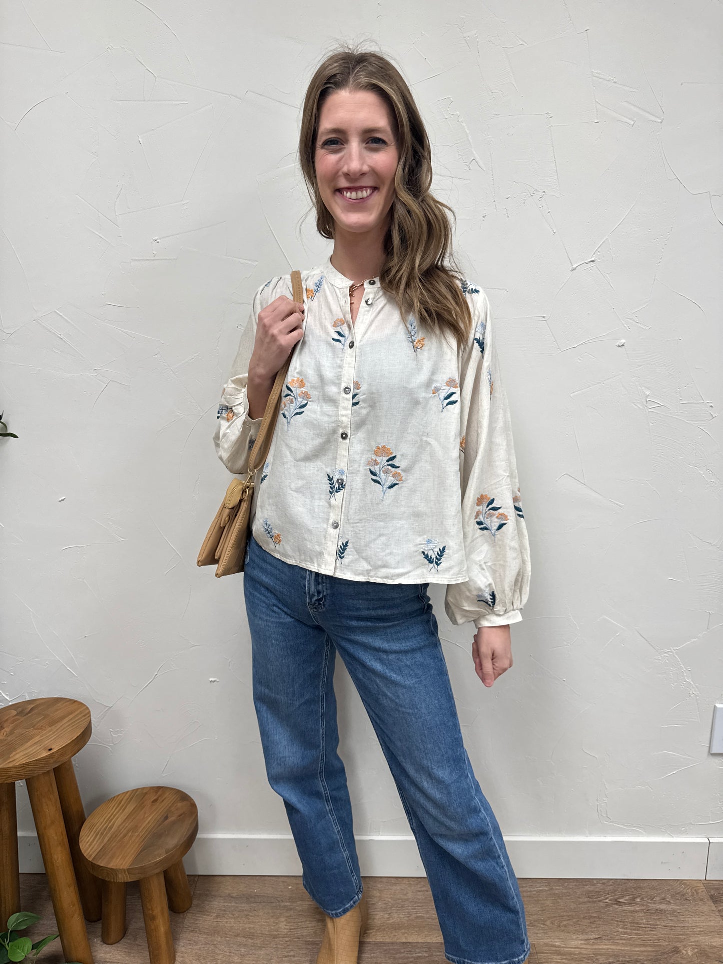 Button Down Embroidered Top