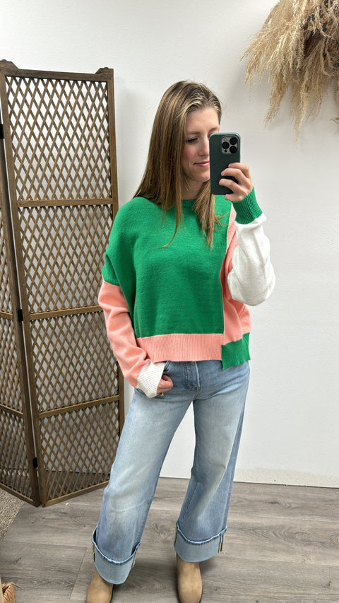 Color Block Loose Fit Sweater Top