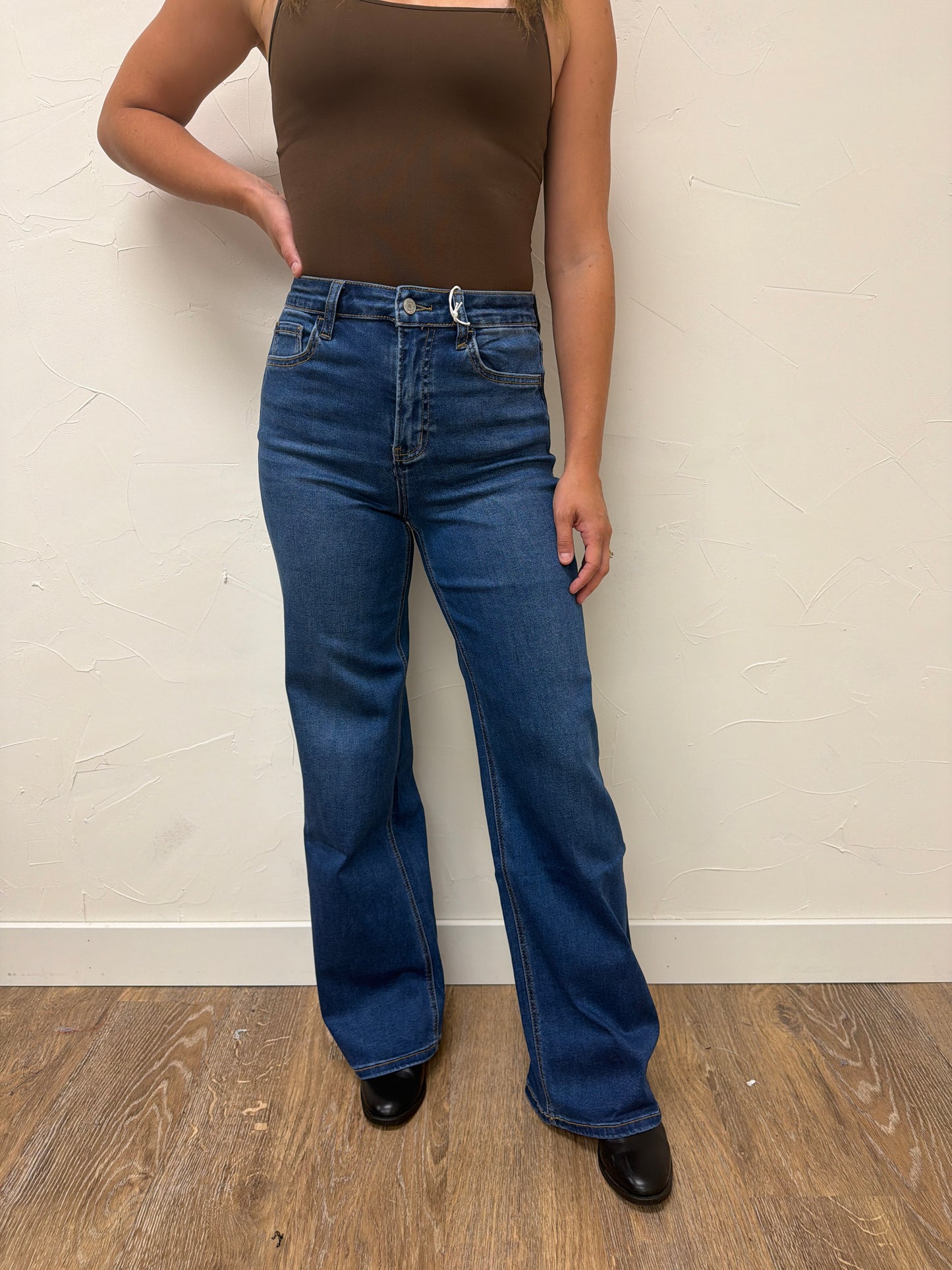 High Rise wide leg vervet denim