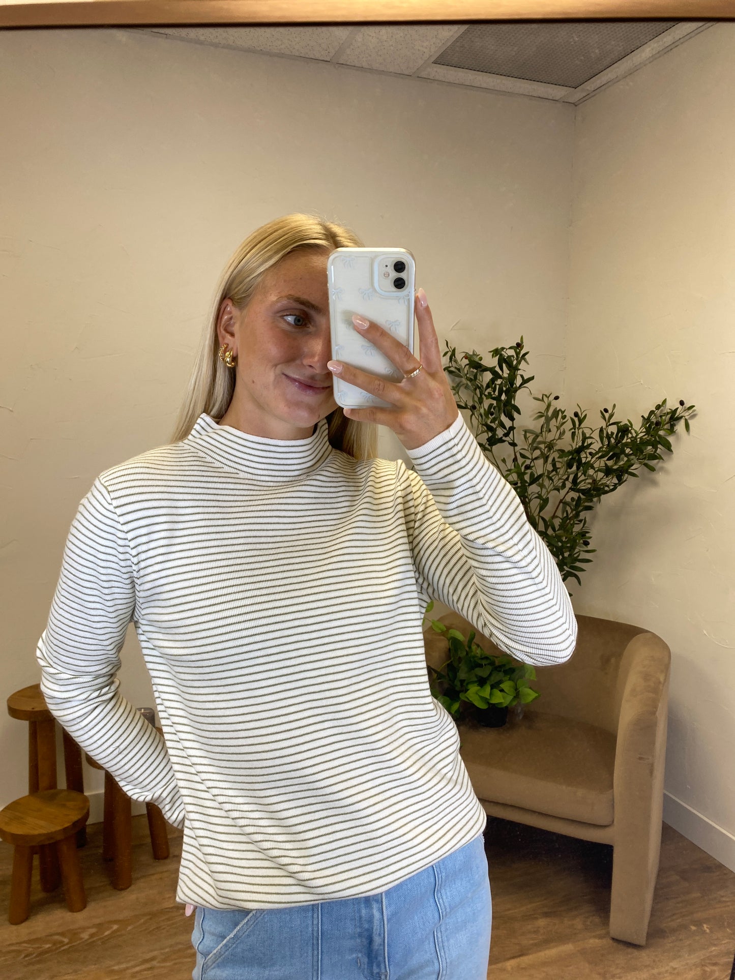 Pinstripe Mock Pullover Sweater