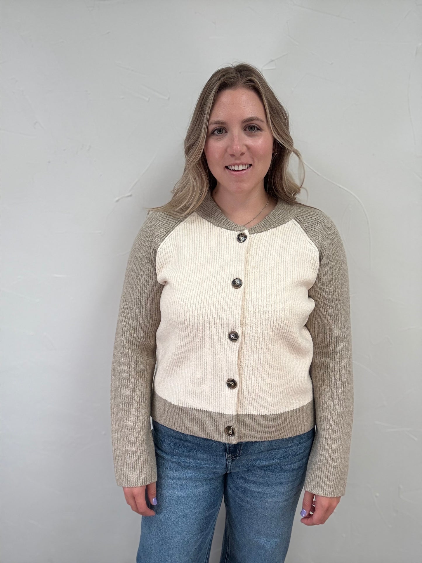 Color Block Knit Varsity Sweater