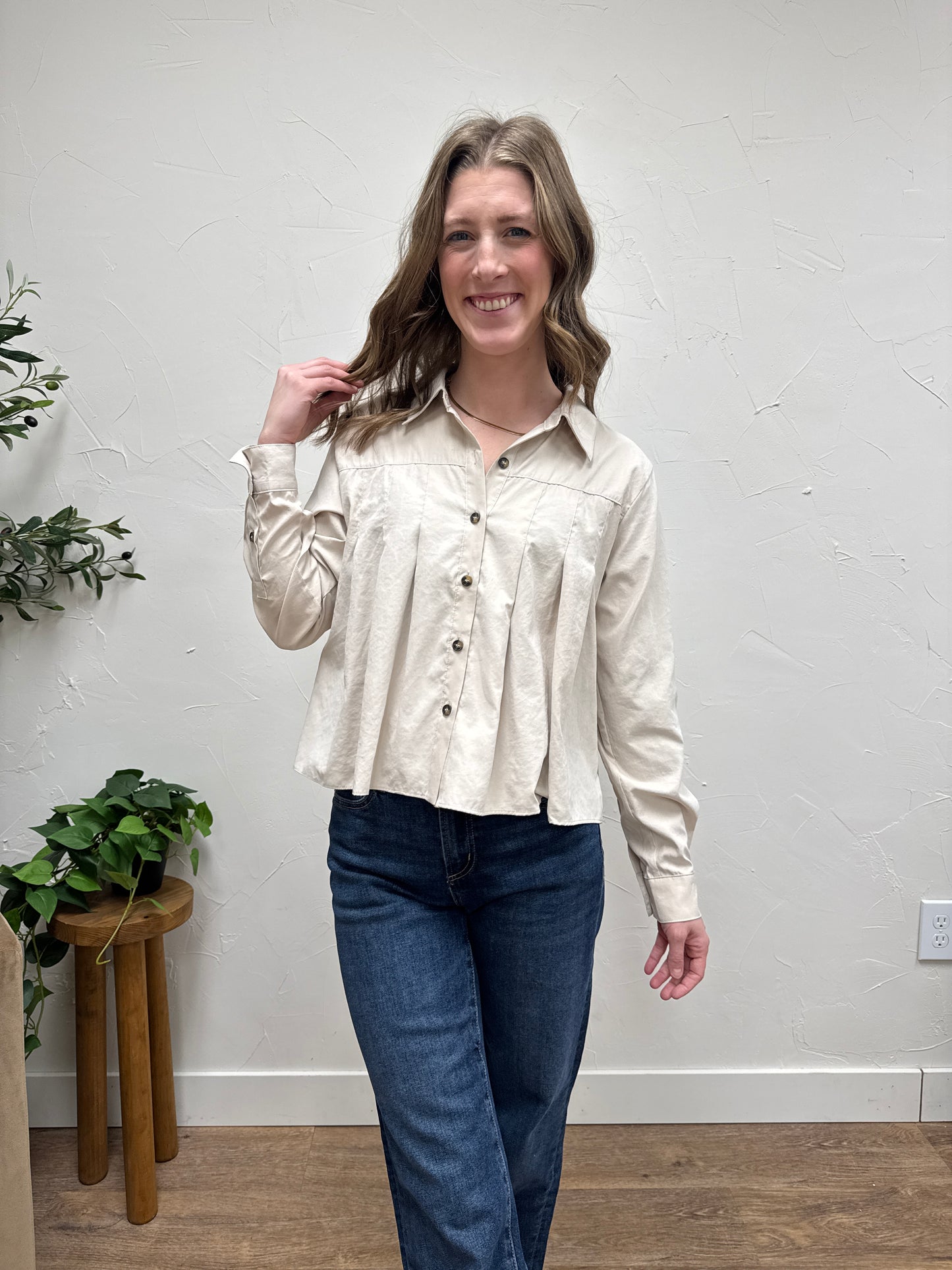 Pleated Button Up Shirt