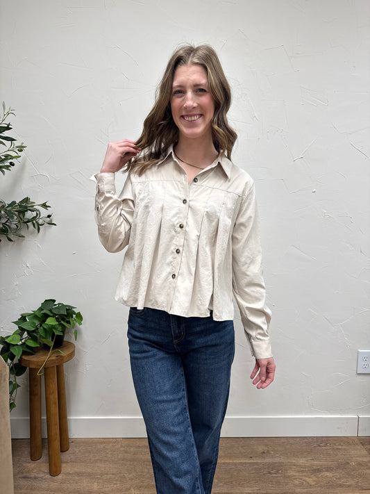Pleated Button Up Shirt