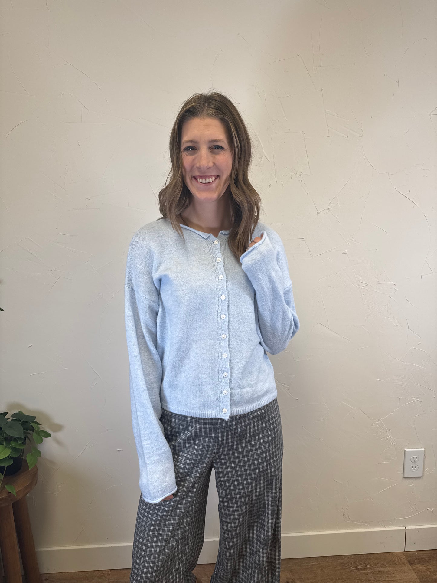 Rolled Collar Button Down Cardigan