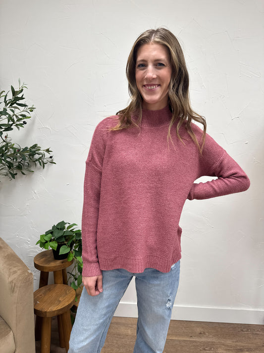 MOCK NECK, LONG SLEEVE MARLED, BOXY PULLOVER