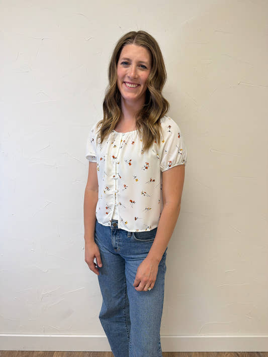 Button Up Front Floral Top