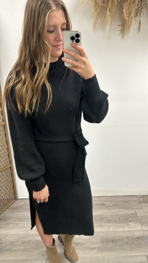 Sweater Midi Dress with Belt