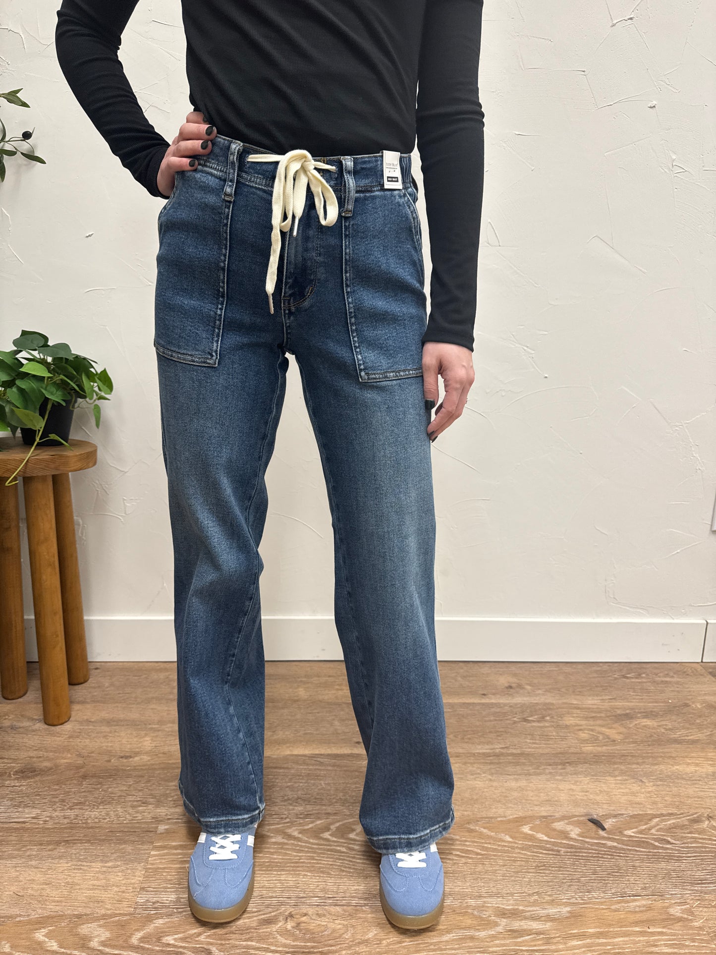 High Waist Judy Blue Drawstring Wide Leg Denim