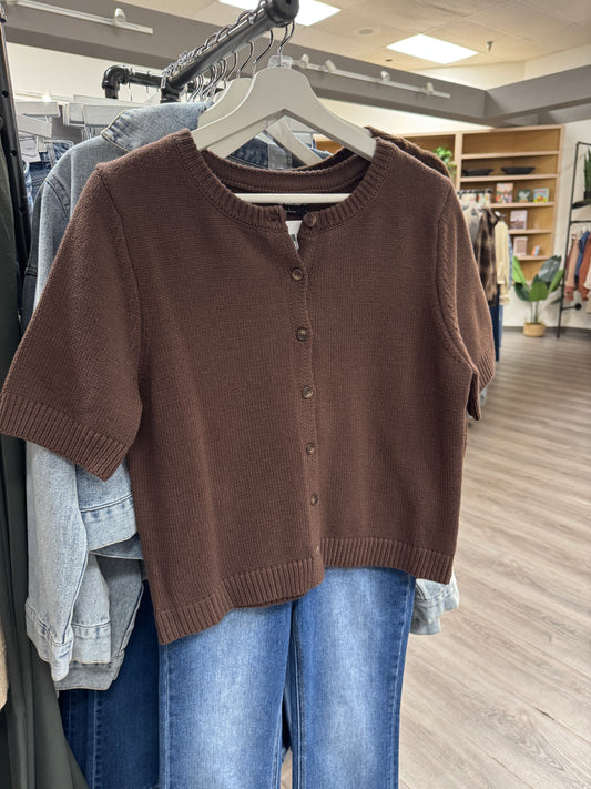 Short Sleeve Button Down Knit Cardigan