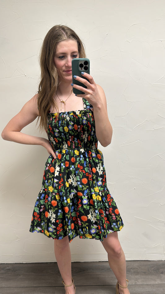 Floral print ruffle strap pullover mini dress