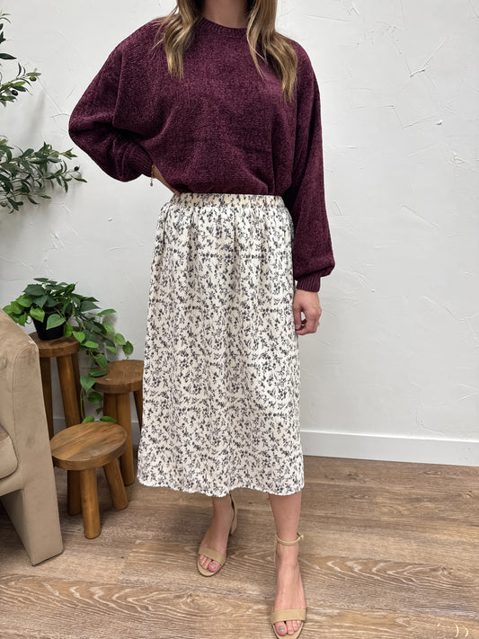 Floral Crinkle Midi Skirt