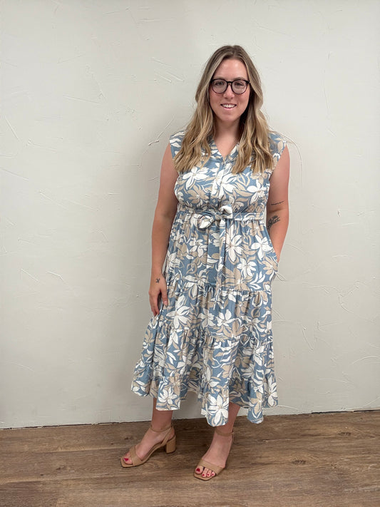 V neck Sleeveless midi Dress