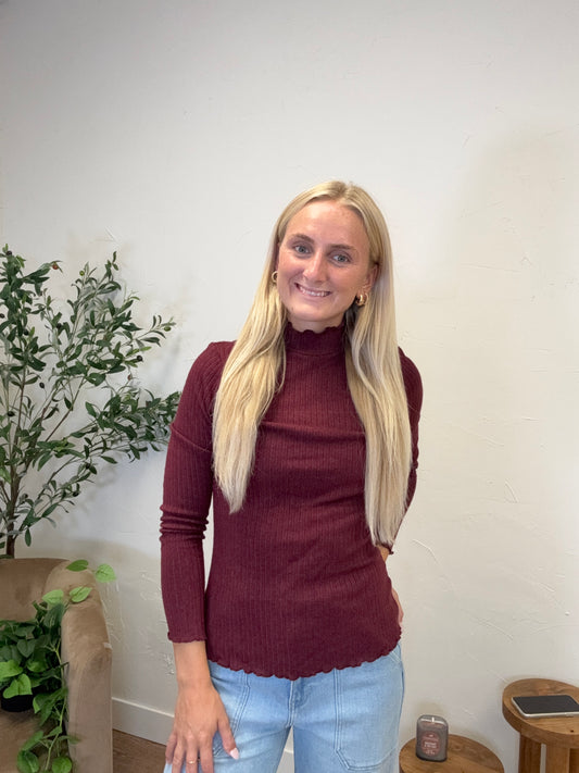 Mock Neck Lettuce Edge Top