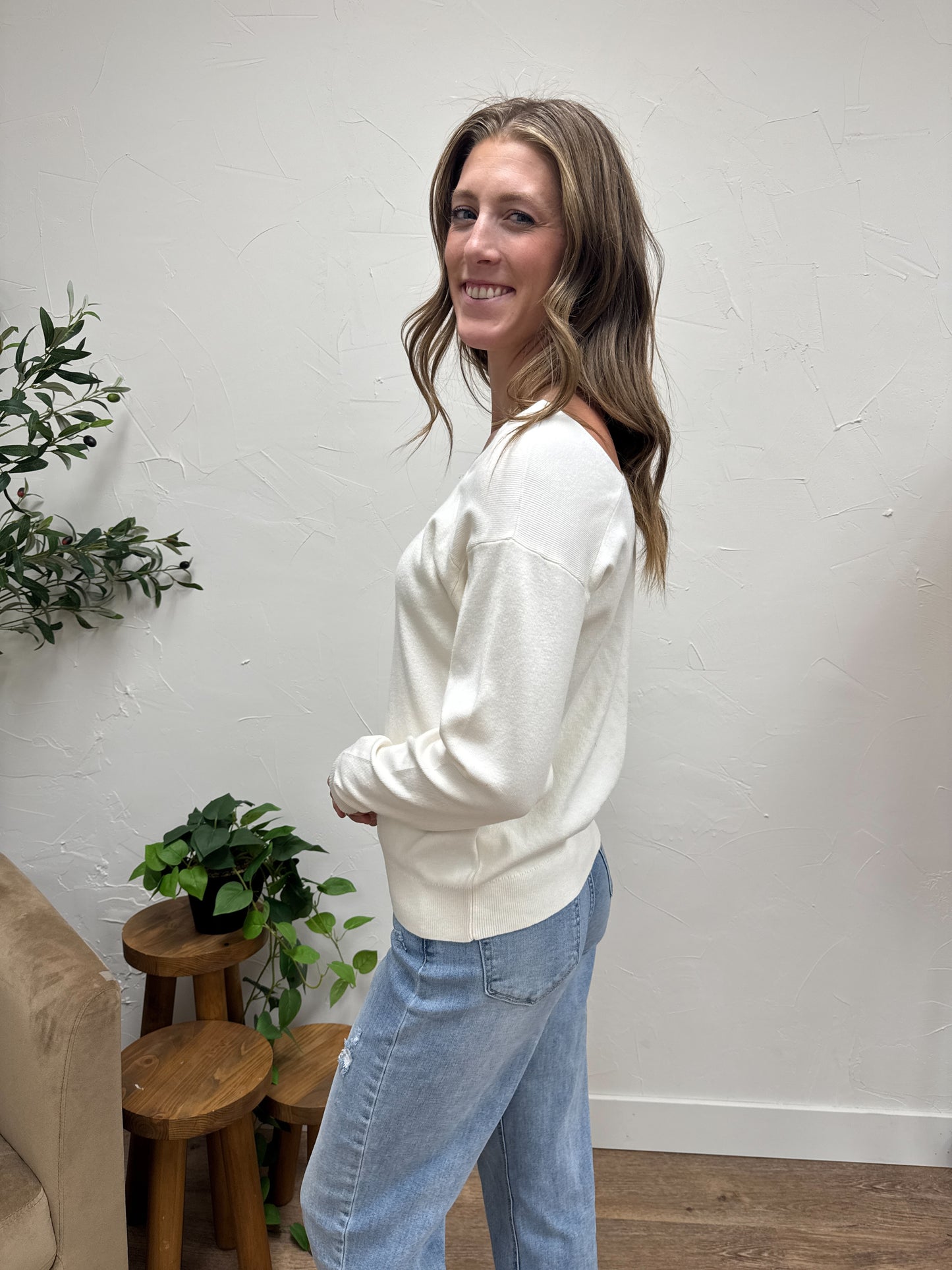 ASYMMETRIC NECK, PULLOVER SWEATER