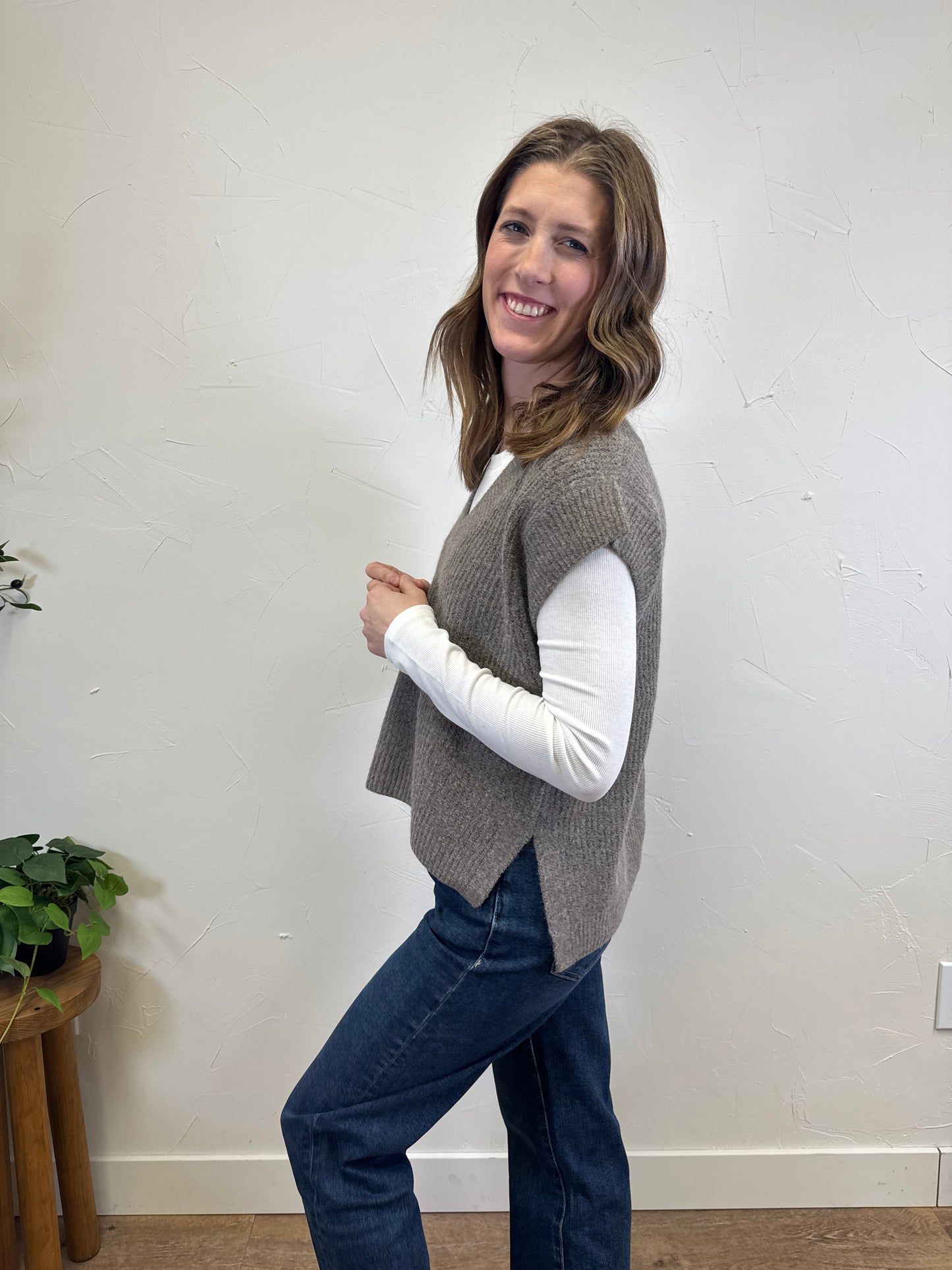 V Neck High Low Sweater Vest