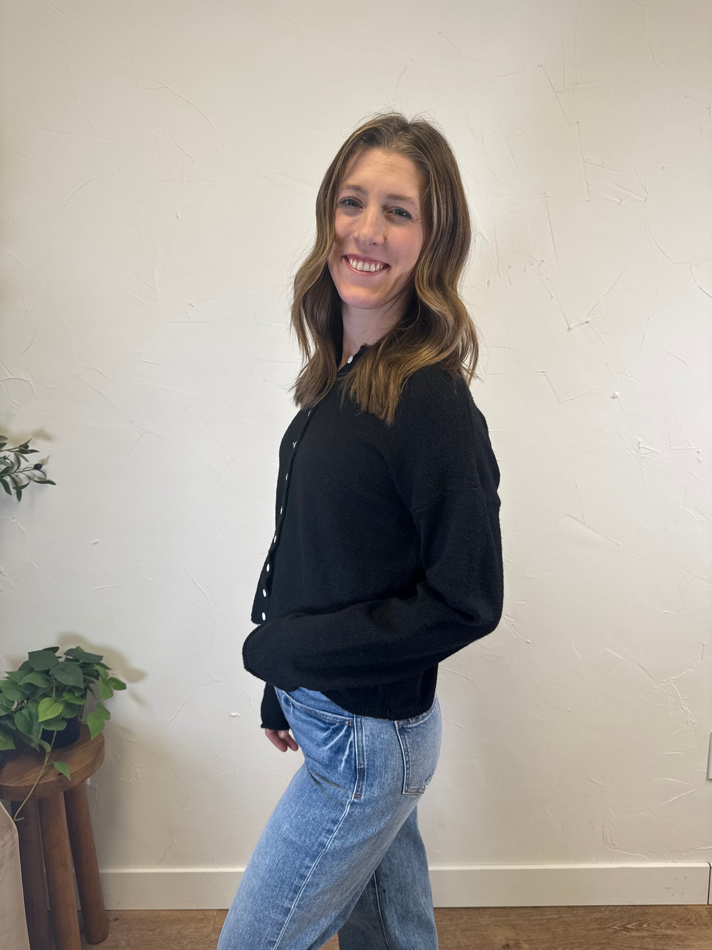 Rolled Collar Button Down Cardigan