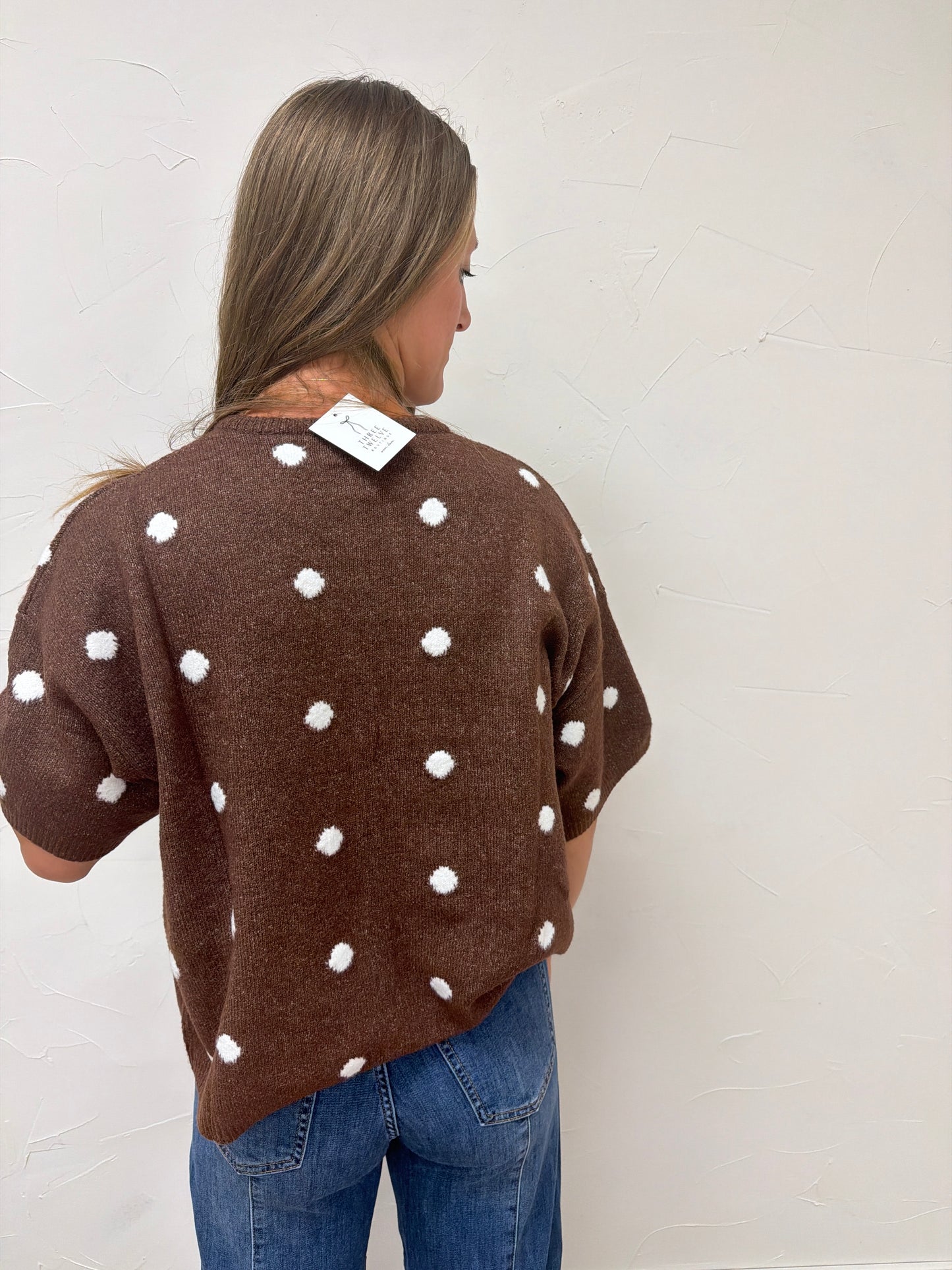 Crew Neck Polka Dot Sweater Cardigan