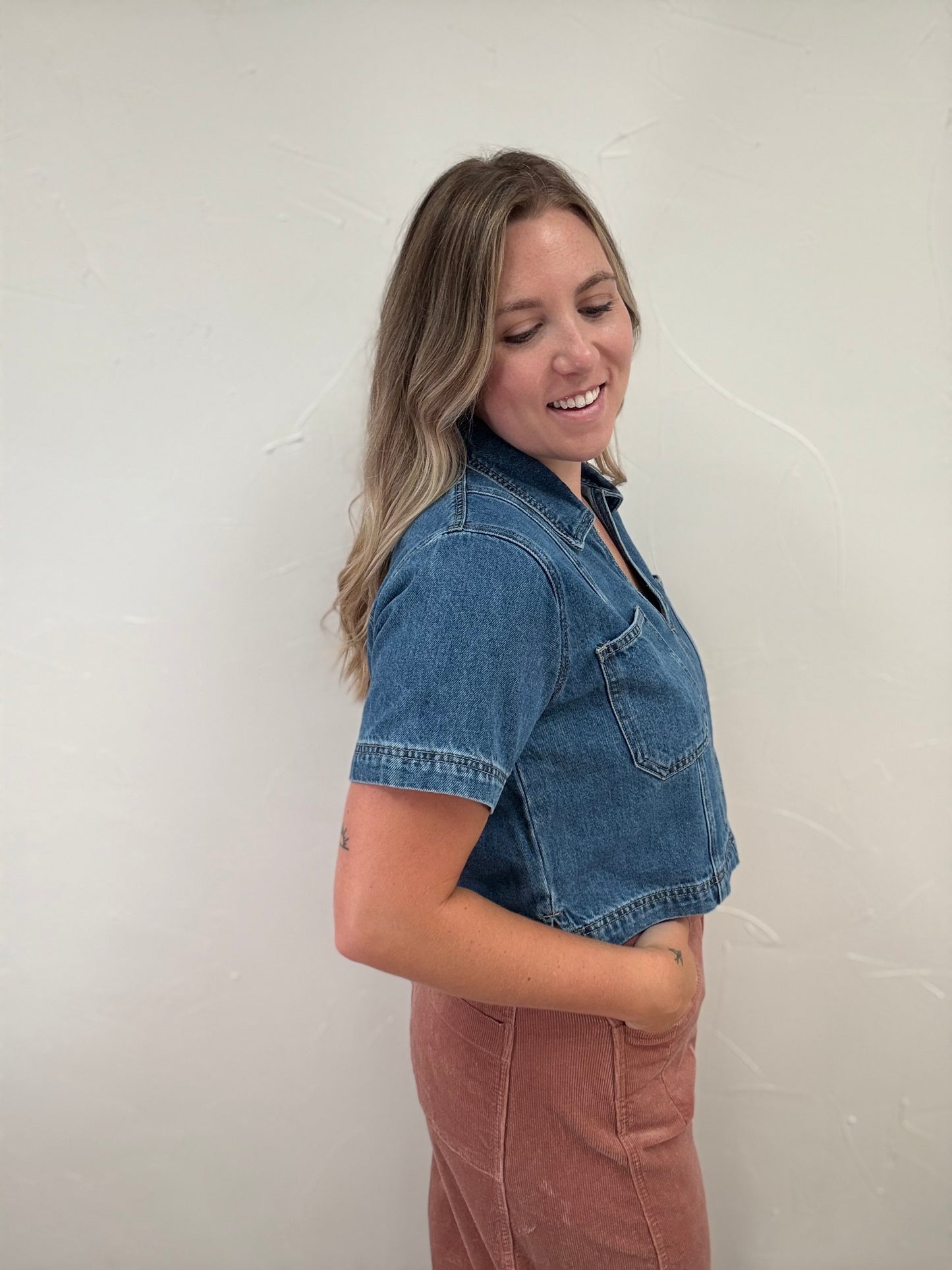 Boxy Collared Crop Top