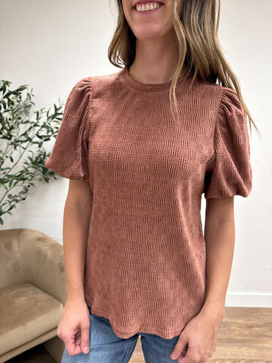Textured Velvet Bubble Sleeve Top