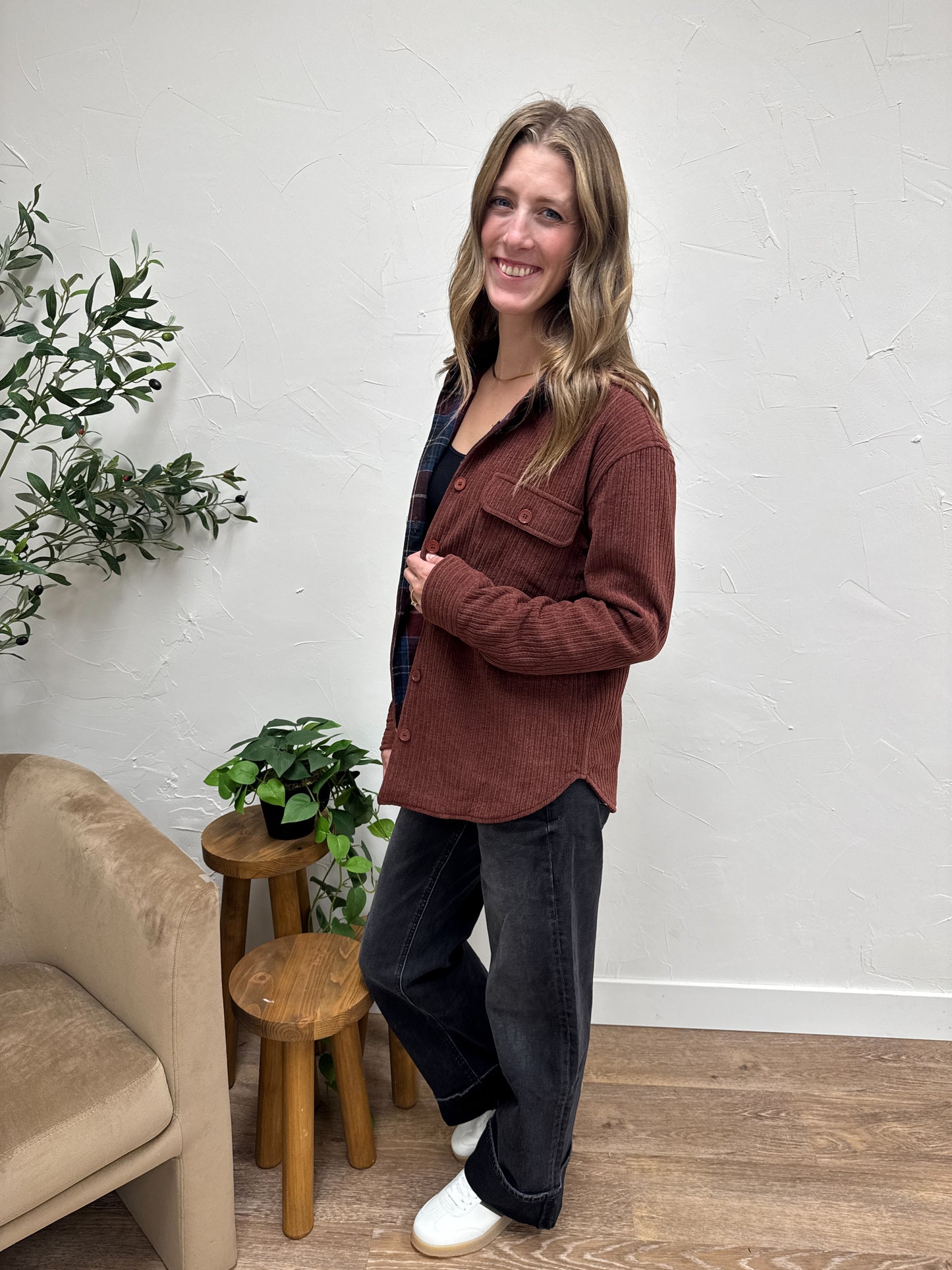 Collared Check Pocket Button Down Cardigan