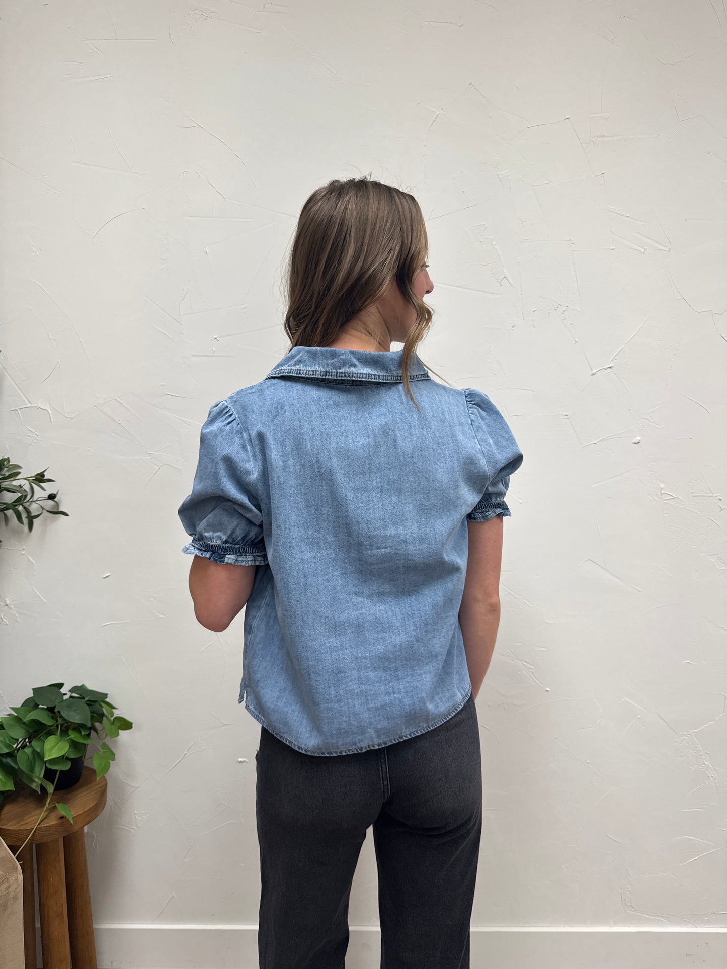 Denim Button-Up Blouse