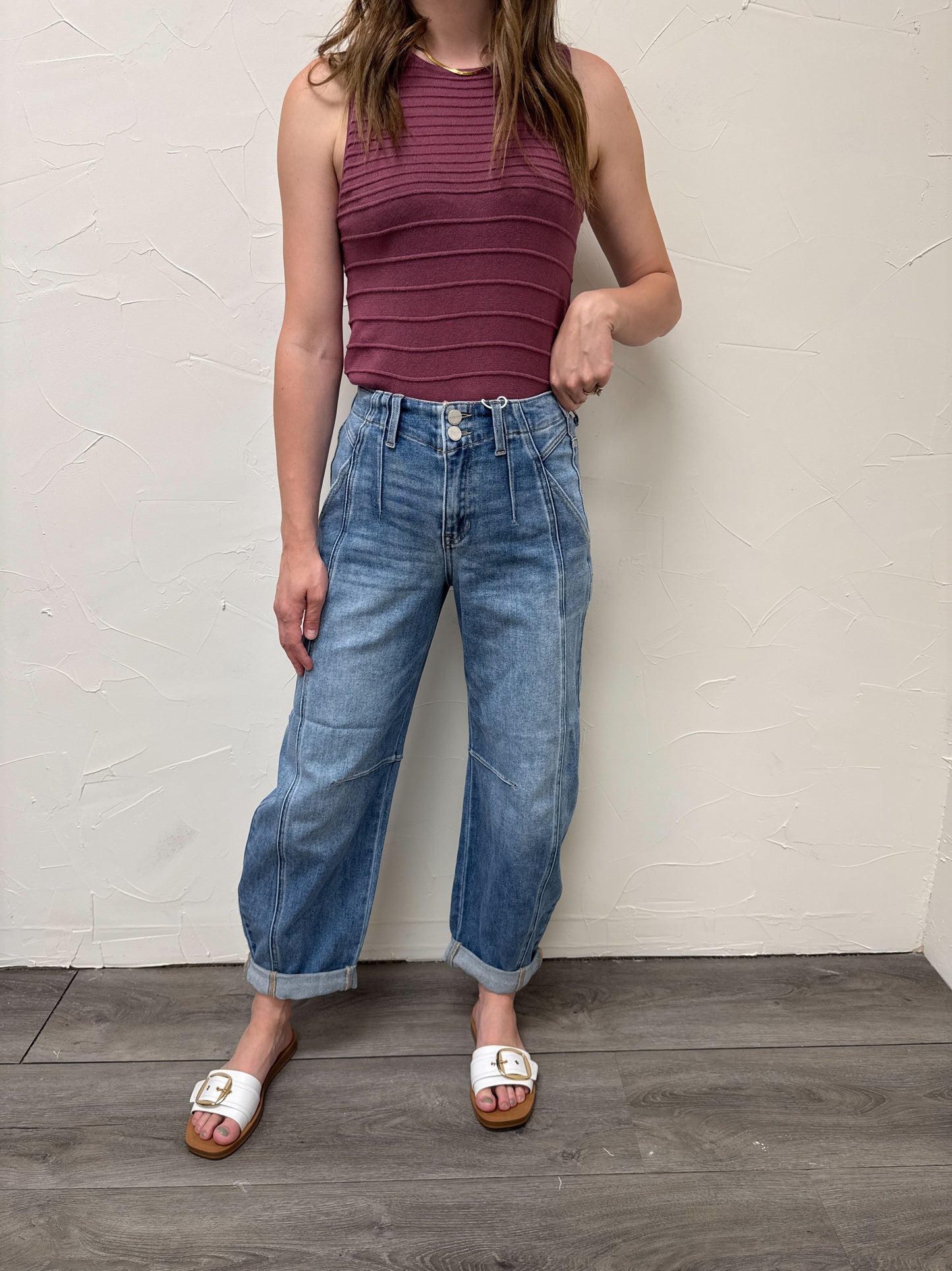 Ankle Barrel Double Roll Jeans