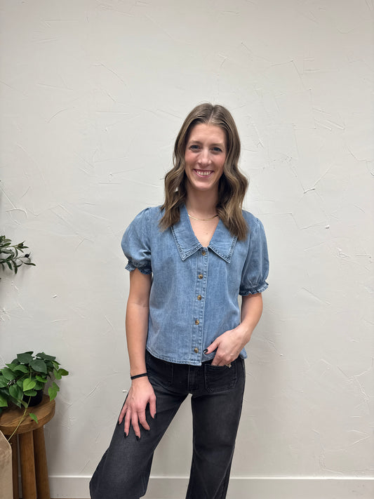 Denim Button-Up Blouse