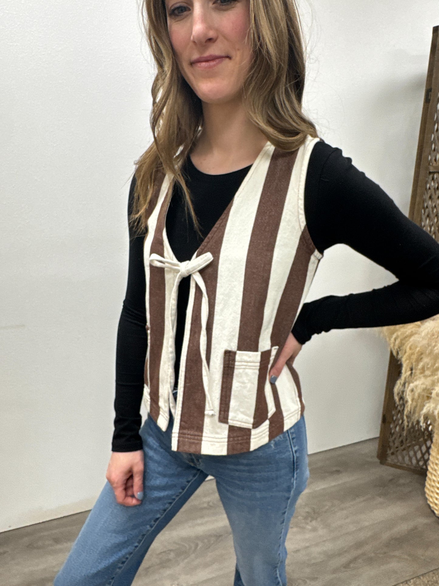 Striped Vest with Front Tie