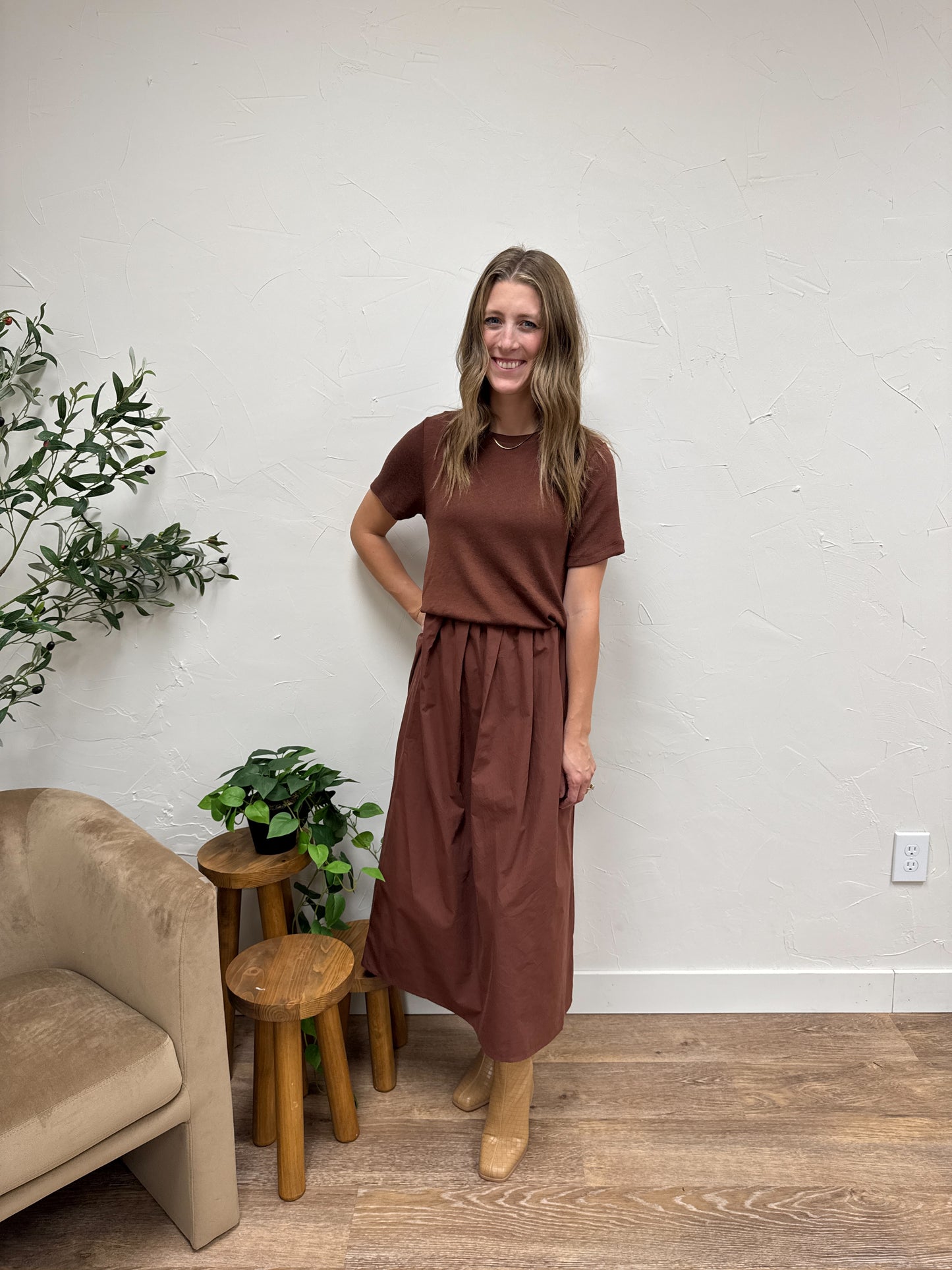 Mixed Media Sweater Midi Dress