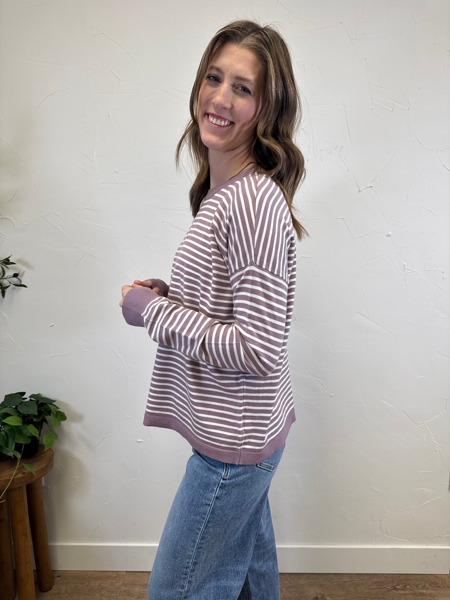 Striped Pullover Loose Fit Crew Neck
