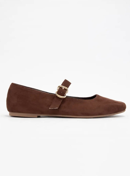 BUCKLED STRAP SOFT SQUARE TOE MARY JANE FLATS