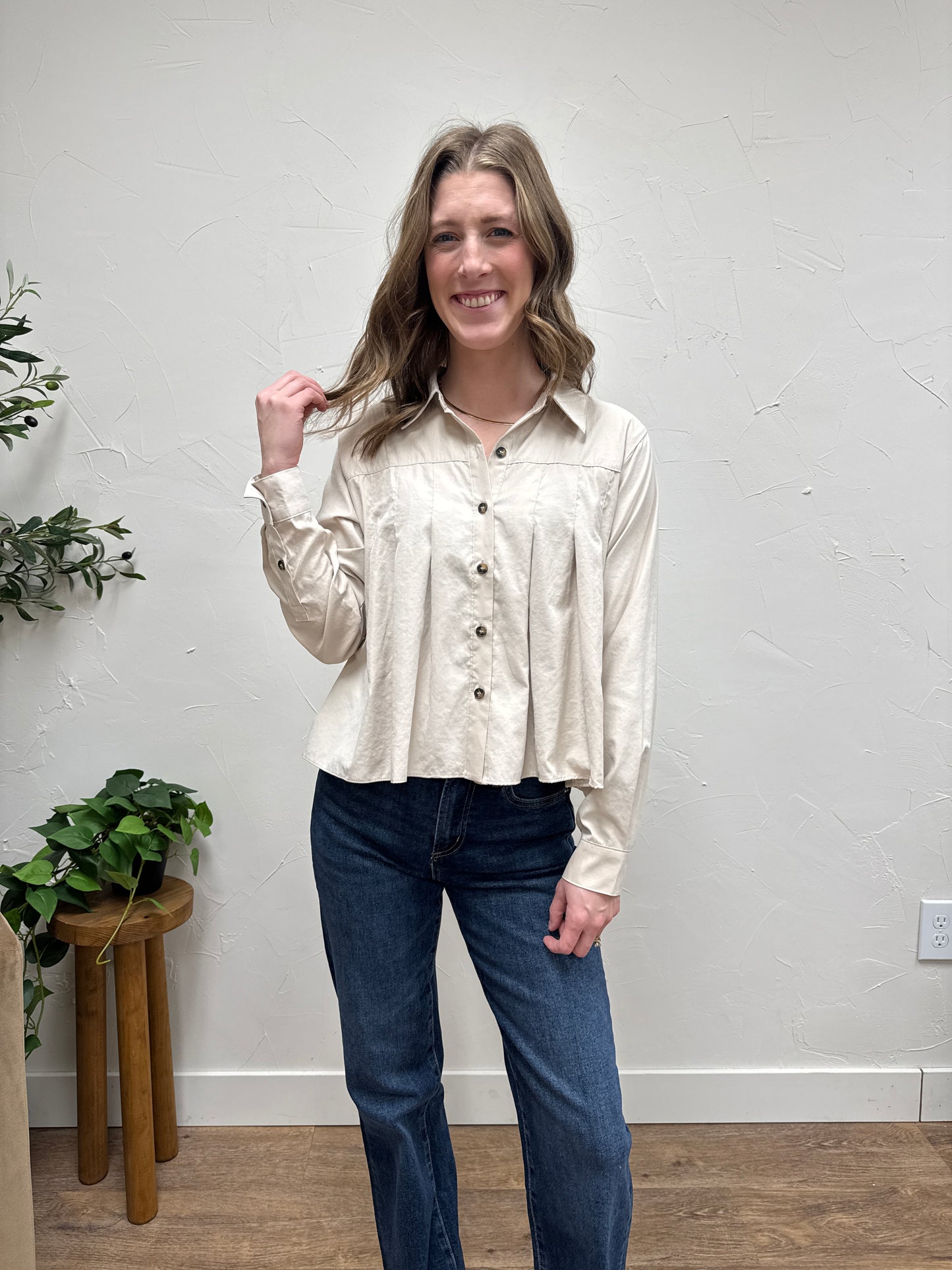 Pleated Button Up Shirt