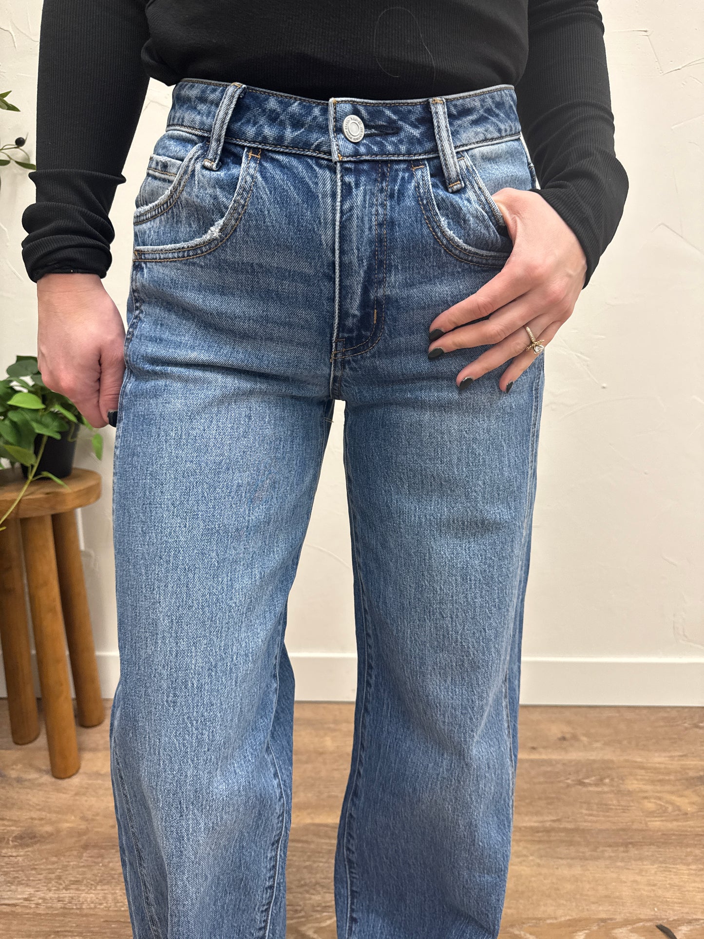 High Rise Cuffed Baggy Wide Panel Vervet Jeans