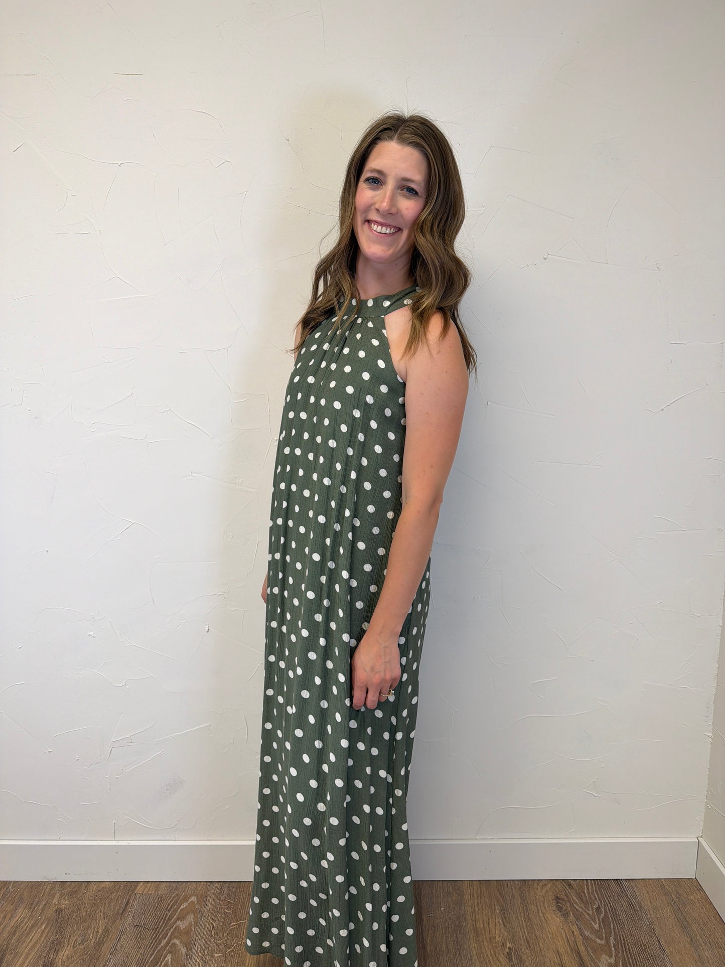 Polka Dot Print Halter Maxi Dress