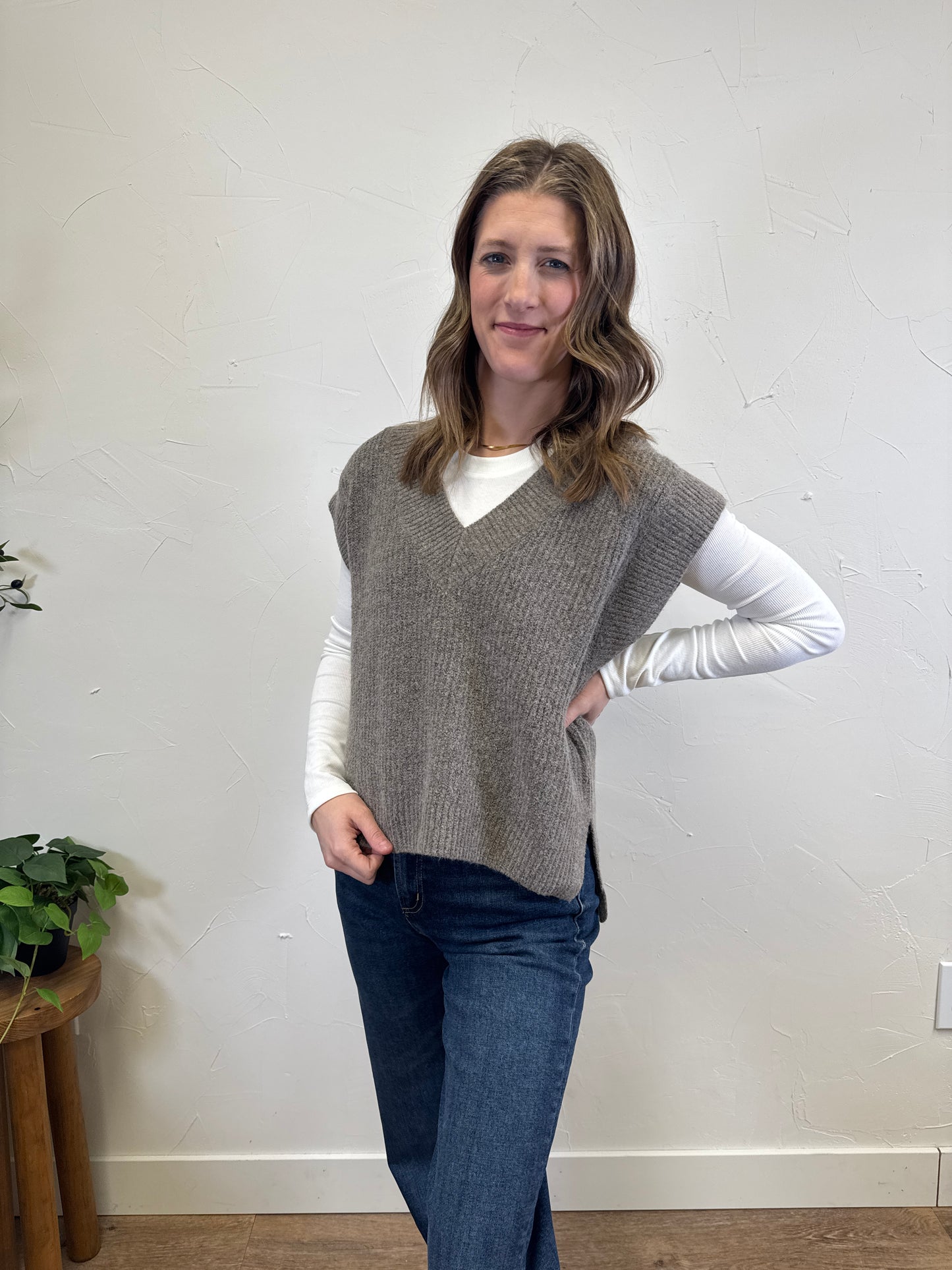 V Neck High Low Sweater Vest