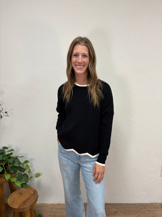 Knit Sweater with Contrasting Hem
