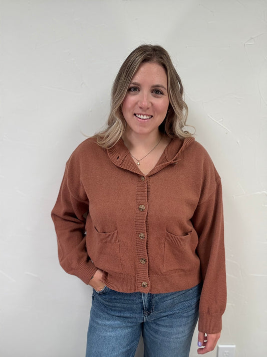 Hooded Button Up Sweater Cardigan
