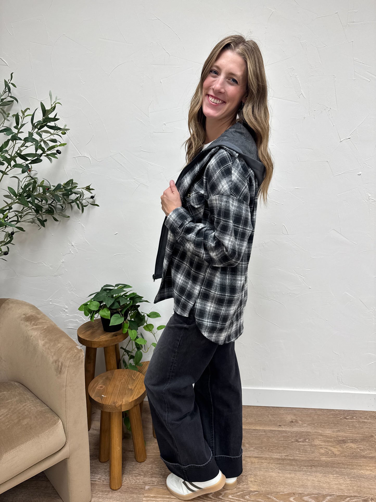 Twofer Plaid Button Down Shacket