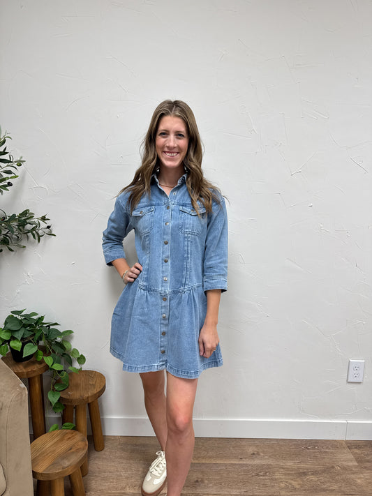 Button Up Midi Denim Dress