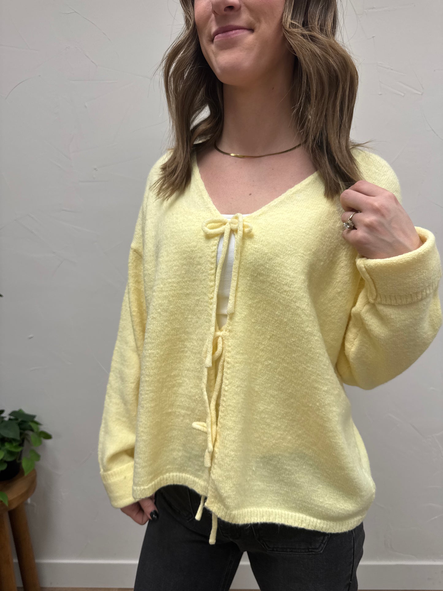 Brushed Front Tie Sweater