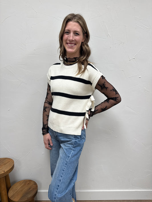 Stripe Side Tie Sweater Vest