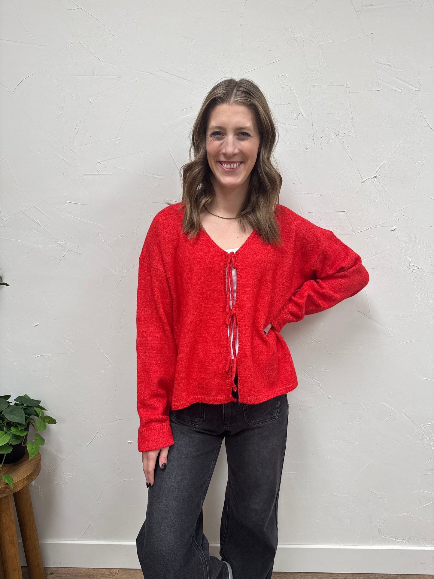 Brushed Front Tie Sweater