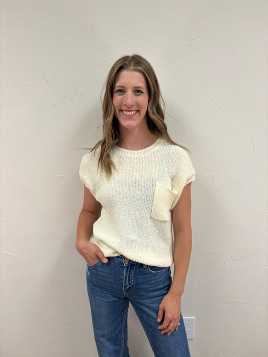 CrewNeck Short Sleeve Batwing Sweater Pocket