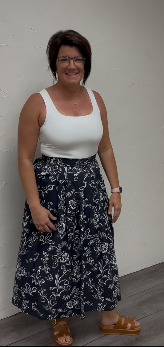 Floral print pleated midi skirt